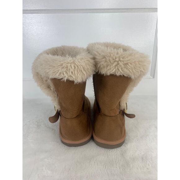 Place Brown Suede Girls Boots With Faux Fur Lining & Buckle Size 2 - Picture 3 of 9